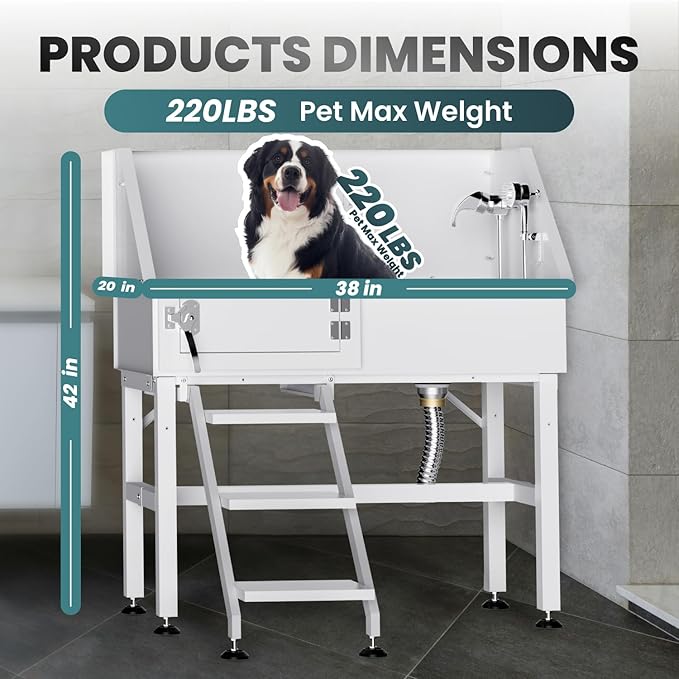 Dog Washing Station for Home,38" Professional Dog Washing Station Stainless Steel Dog Grooming Tub for Home,Equipped with Three Anti-Slip Steps, Removable Door, Pet Wash Station for Pet-PurrikoPets