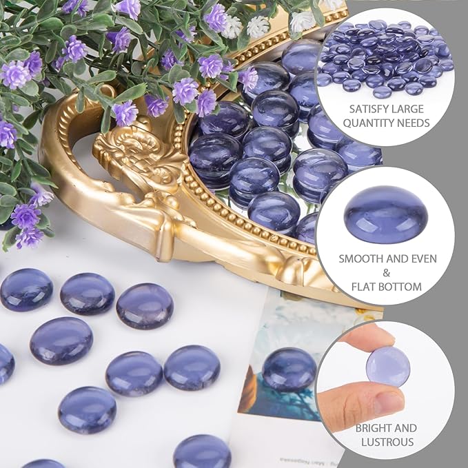 FUTUREPLUSX 1LB Purple Flat Glass Marbles, Purple Vase Filler, Glass Pebbles, Aquarium Rocks Fish Tank Beads for DIY Crafts Table Scatter Decor-PurrikoPets