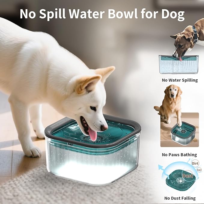 3L Dog Water Bowl No Spill 101oz Large Capacity Spill Proof Slow Drinking Water Feeder No Splash Pet Water Bowl Vehicle Carried Travel Dog Bowl for Sloppy Messy Drinkers Cats(Teal Blue)-PurrikoPets