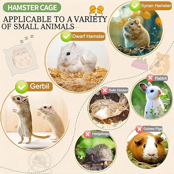 8 in 1 Clear Acrylic Hamster Cage with All Accessories,13.5''L* 10''W* 13''H Dwarf Hamster Cage,Small Hamster Habitat,Garden Style Mouse Cage for Pet Mice,Hamster Enclosure(1-Layer,Pink)-PurrikoPets