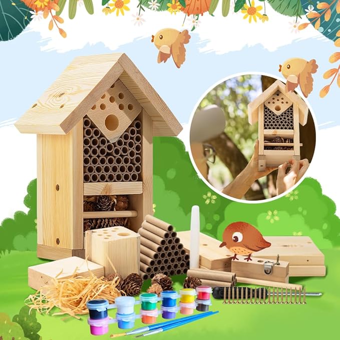 2 PK Premium Bug Hotel Kit Cedar Wood Insect Hotel - DIY Insect House Kit to Build - Backyard Bee House, Nesting Habitat Shelters, Garden Shelter for Bees, Butterflies, Bugs,Heavy Duty Thickness-PurrikoPets