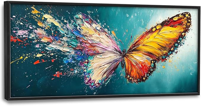 Extra Large Framed Abstract Butterfly Wall Art,Colorful Graffiti Wall Decor,Splashing Wings Pictures for Living Room,Canvas Print Painting Modern Artwork Bedroom Office Bathroom Home Decor 60L x30W-PurrikoPets
