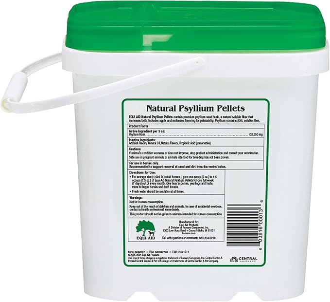 Farnam Equi Aid Natural Horse Psyllium Pellets Supplement for Horses, Supports Removal of Sand & Dirt From the Ventral Colon, 5 Pound, 16 Scoops-PurrikoPets