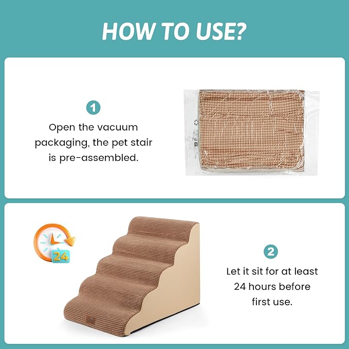 Extra Wide Dog Stairs 19.7" Width, Large Pet Step for Small Medium Dog, Puppy or Cat, Ramp for High Bed or Car, High Density Foam Ladder, Stable, 5 Step, 19.7x33x22.4 inch, Light Brown-PurrikoPets