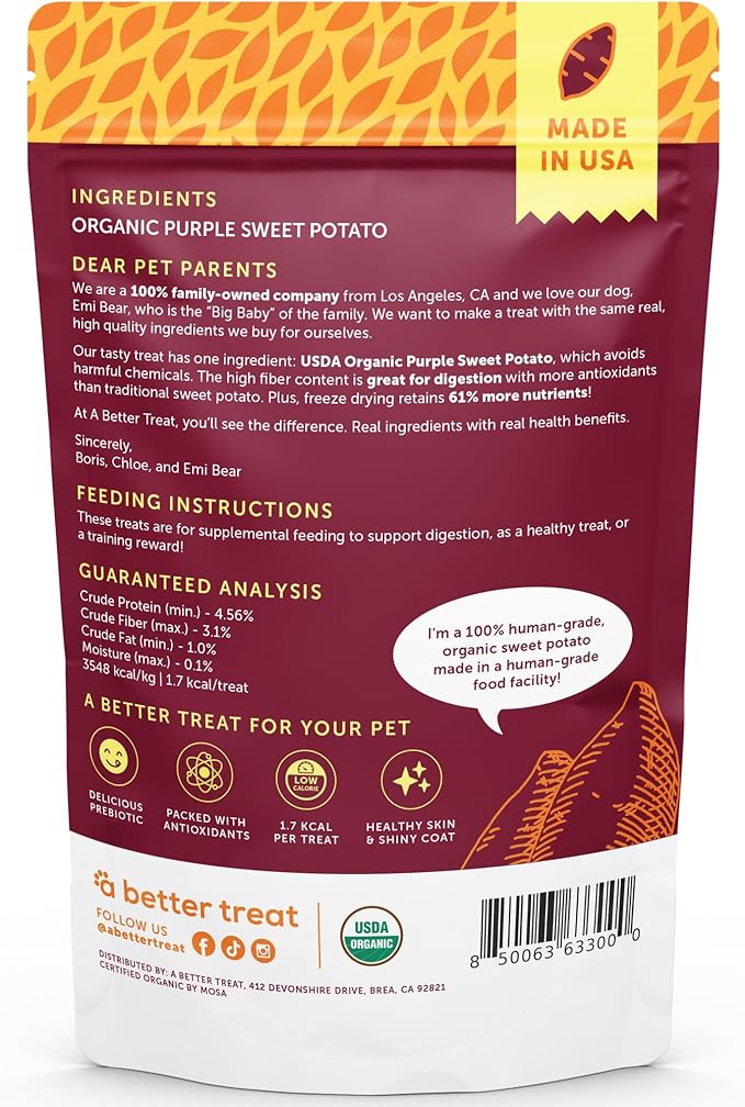 A Better Treat – Freeze Dried Organic Purple Sweet Potato Dog and Cat Treats, Organic, Single Ingredient | Natural, Healthy, Diabetic Friendly | Made in The USA-PurrikoPets