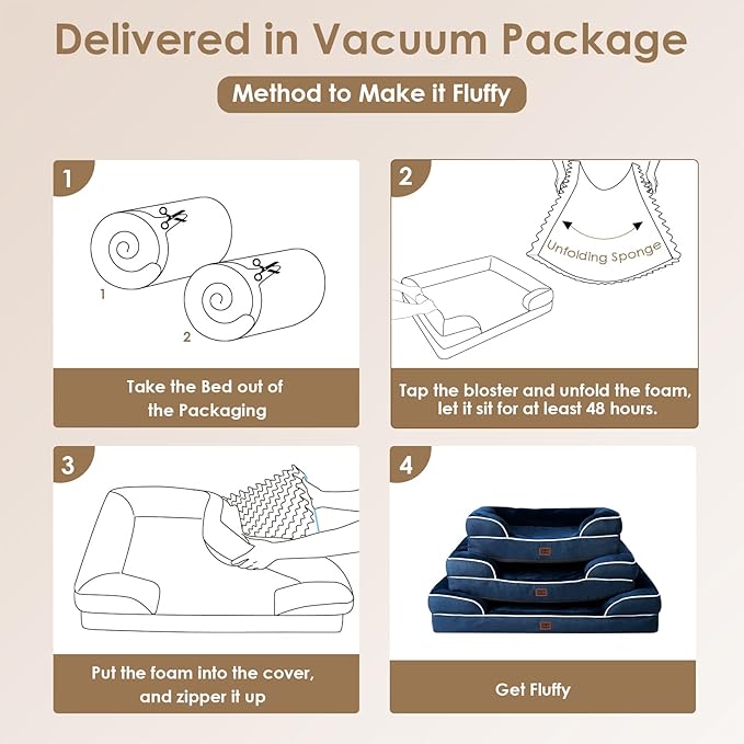 EHEYCIGA Orthopedic Dog Beds for Large Dogs, Waterproof Memory Foam Large Pet Bed with Sides, Non-Slip Bottom and Egg-Crate Foam Dog Couch Bed with Washable Removable Cover, Navy-PurrikoPets