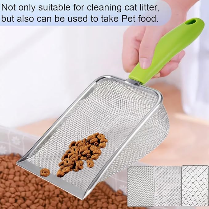 3PCS Stainless Steel Cat Litter Scoop,Litter Cleaner Corner Scoop Sand Sifter,Easy to Clean Cat Little Box, Sifting Litter Scoop Shovel for Reptile Terrarium Sand Waste-PurrikoPets