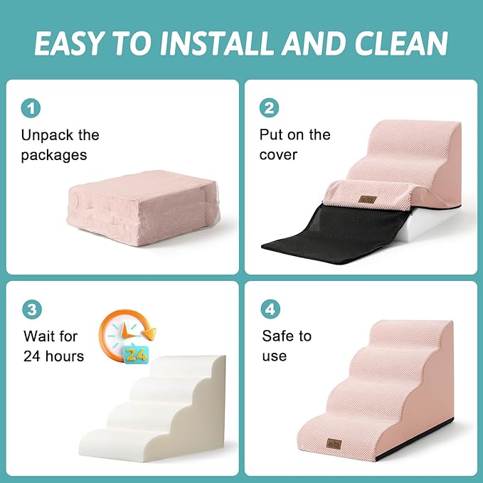 Dog Stairs for High Bed 22.6" H, Small Dog Step for Puppy, Older or Cat, Curved Ramp for Car, Ladder with High Density Foam, Lightweight, Durable, 15.7x33x22.6 inch, 5 Step, Pink-PurrikoPets