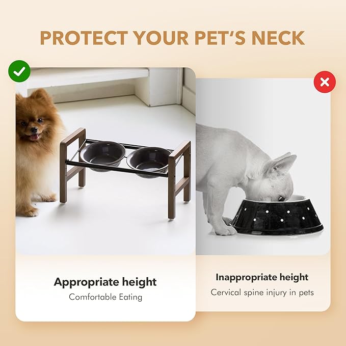 6.3inch Ceramic Adjustable Raised Double Bowls Set with Stand, 3 Heights Elevated, 2 Placement Options,Food and Water Bowls for Adult Cat Small and Medium Dog(Reactived Glaze -Grey)-PurrikoPets