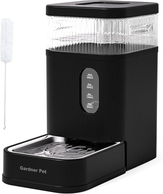 Gardner Pet Automatic Dog Water Dispenser Gravity Waterer with Stainless Steel Bowl Water Dispenser 8.5L Large Capacity Water Feeder for Dogs Cats Pets, BPA-Free Noise-Free (Black, 8.5L)-PurrikoPets