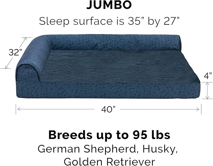 Furhaven Cooling Gel Dog Bed for Large Dogs w/ Removable Bolsters & Washable Cover, For Dogs Up to 95 lbs - Plush & Almond Print L Shaped Chaise - Blue Almonds, Jumbo/XL-PurrikoPets