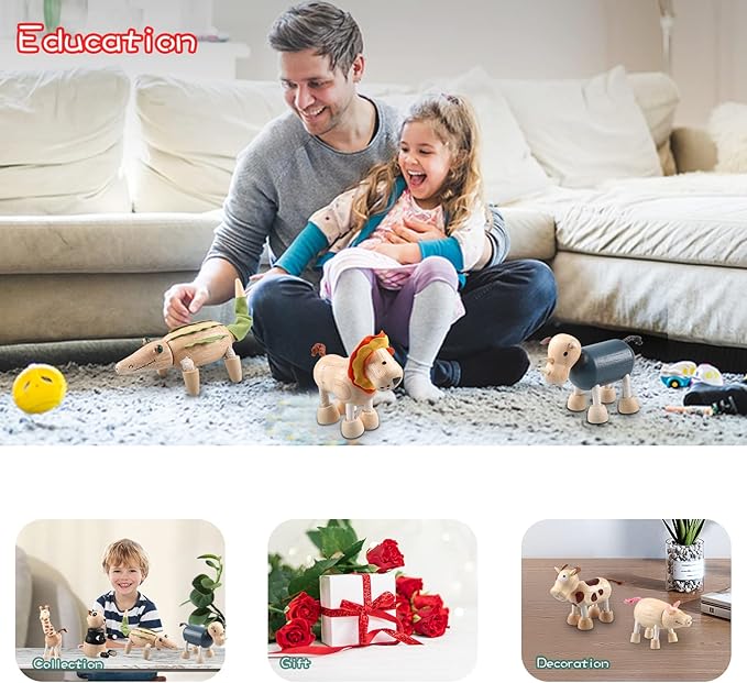 12PCS Bendable Wooden Animal Toys, Fun and Posable Animal Toys for Early Education, Smooth Natural Wood, Safari Farm Wood Animals Learning Toy for Kids-PurrikoPets
