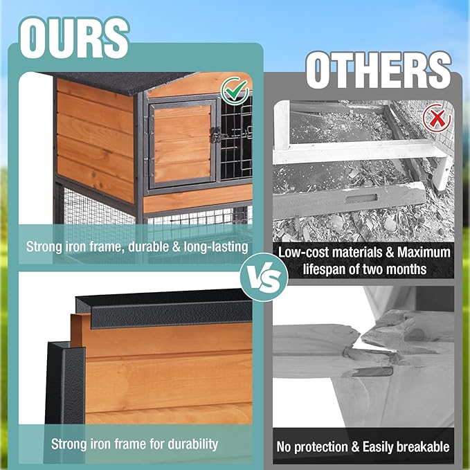 2-Story Rabbit Cage with Chew-Proof Metal Frame for Indoor/Outdoor - 62" Bunny Hutch Guinea Pig Cages with 6 Locking Wheels & 2 Removable Trays for Rabbits/Guinea Pigs-PurrikoPets