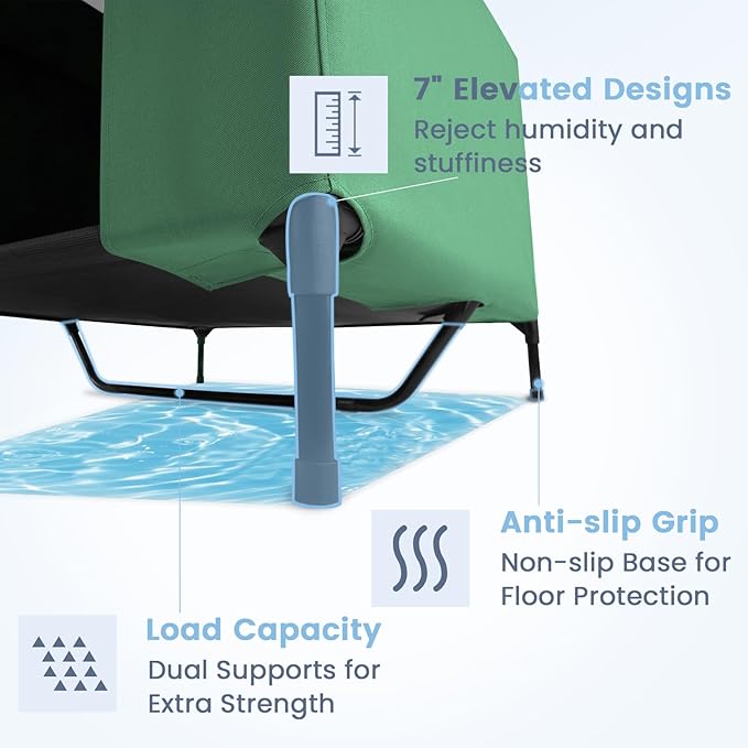 42" 2-in-1 Dog House for Medium Dogs, Elevted Dog House Outdoor/Indoor, Puppy Shelter Outside,Water Resistant 600D PVC and Durable 2x1 Textilene Raised Dog Bed(Green)-PurrikoPets