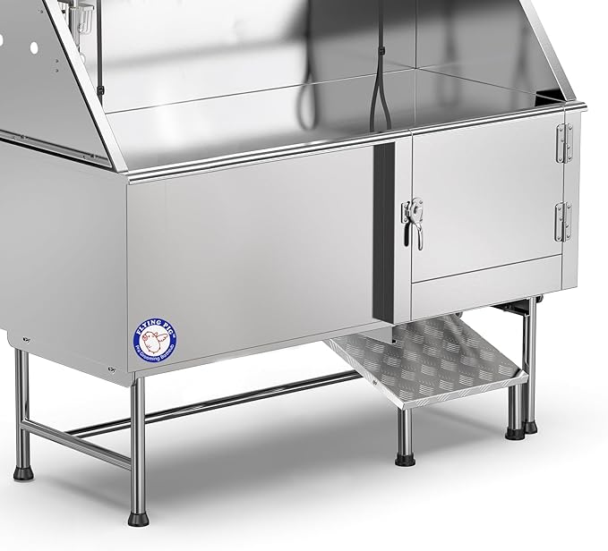 Flying Pig Grooming 62" Stainless Steel Pet Dog Bath Tub with Faucet (Right door/Left Drain), 62 x 27 x 58"-PurrikoPets