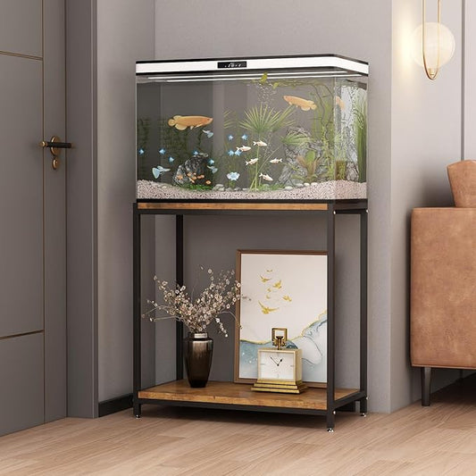 20 Gallon Metal Aquarium Stand with Shelves for Fish Tank Accessories Storage, Reptile Tank Turtle Terrariums Stand for Home Office (Black)-PurrikoPets