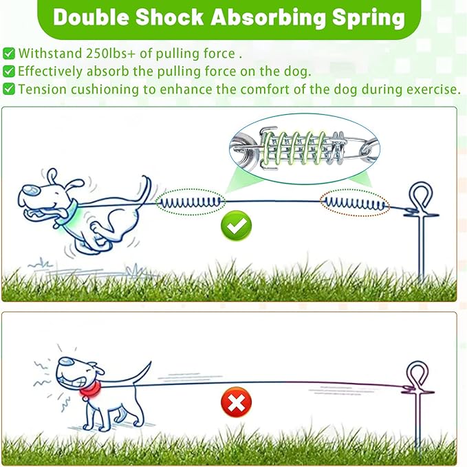 Dog Tie Out Cable - 10/15/20/25/30FT Heavy Duty for Large Dogs Up to 250LBS - Rosy Pink/Blue/Purple/Silver/Red/Green/Yellow-PurrikoPets