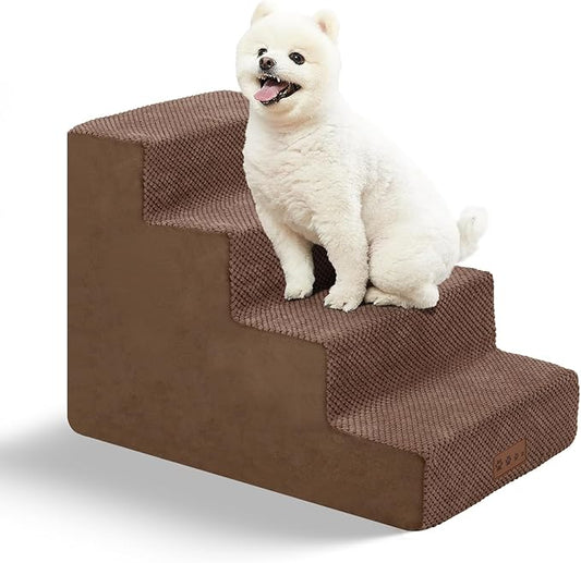 GGIB Dog Stairs for Small Dogs Cats Non-Slip Dog Steps for High Bed Pet Stairs for Sofa Couch Pet Ramp Pet Steps with Removable Washable Cover, Brown, 17" H, 4-Step-PurrikoPets