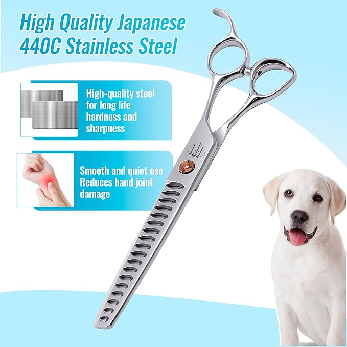 Dog Grooming Scissors: 7 inch Pet Chunker Shears Made Of Japanese 440c Advanced Stainless Steel Professional Grooming Scissors for Dogs Cats and Other Pets-PurrikoPets
