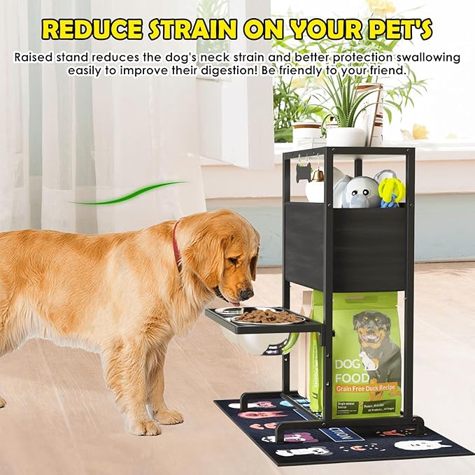 Elevated Dog Bowls, Height Adjustable Raised Dog Bowl Stand (4.5'' to 12''), Organizer Bowl Holder for Large Medium Dogs-PurrikoPets
