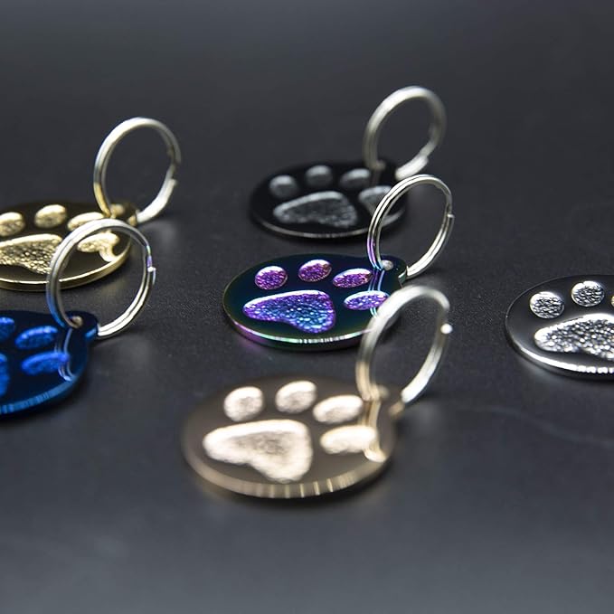 Engraved Pet Tag for Dogs and Cats - Personalized Front & Back up to 4 Lines of Text Custom Engraved ID, Round Paw Print Solid Plating Stainless Steel Blue Small-PurrikoPets