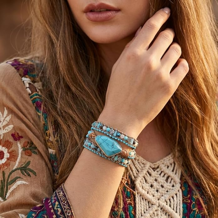 YGLINE Boho Handmade Wrap Leather Tube Crystal Stone Bracelet for Women