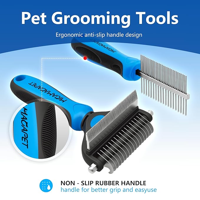 2-in-1 Shedding Brush and Detangling Comb Combo,Small Dog Stripping Brush, Dog and Cat Grooming Comb, 17 Stainless Steel Teeth Remove Tangled Hair, Pet Grooming Tools-Small-PurrikoPets