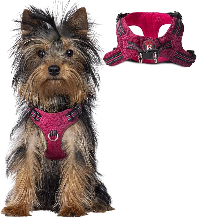 Dog Harness Step in Dog Vest Harness, Reflective Adjustable Puppy No Pull Harness Breathable Soft for Small and Medium Dogs Cats, Pink/Black, XXS-PurrikoPets