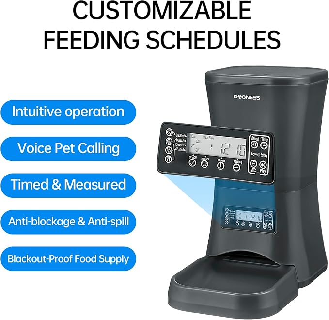 DOGNESS 9L Dog Feeders for Large Dogs, Automatic Dog Feeder with Timer Extra Large, Programmable Auto Pet Food Dispenser Feeder, Portion Control, Voice Recording, Battery and Plug-in Power (Black)-PurrikoPets
