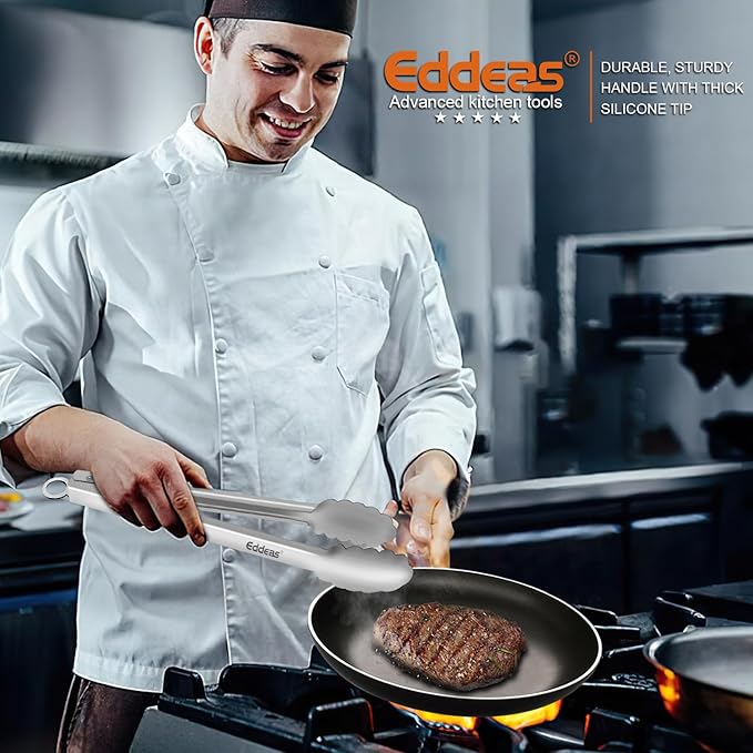 2PCS 12inch Kitchen Tongs - Heat Resistant 600 Degree Tongs for Cooking, Heavy Duty All Metal Food Tongs, Stainless Steel and Non-Slip handle, Salad, Grilling, Barbecue, Dishwasher safe-PurrikoPets