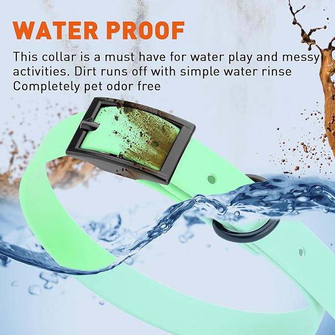 Dogline Biothane Waterproof Dog Collar Strong Coated Nylon Webbing with Black Hardware Odor- Proof for Easy Care Easy to Clean High Performance Fits Small Medium or Large Dogs, Sea Foam Green-PurrikoPets