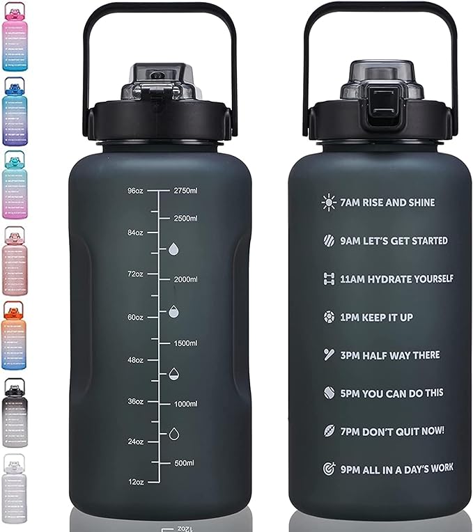 64oz,100oz,128oz Large Motivational Water Bottle with Time Marker, Leakproof & BPA Free Half Gallon Big Water Bottle with Straw Handle Tritan Frosted Water Jug for Gym,Fitness,Outdoor Sports-PurrikoPets