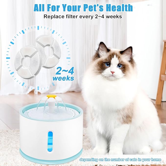 12 Pack Cat Water Fountain Filter, 8 Pcs Cat Fountain Filters Replacement & 4 Pcs Pre-Filter Sponges for 81oz / 2.4L Round Automatic Pet Water Fountain Dog Dispenser, 3-Filtration System-PurrikoPets