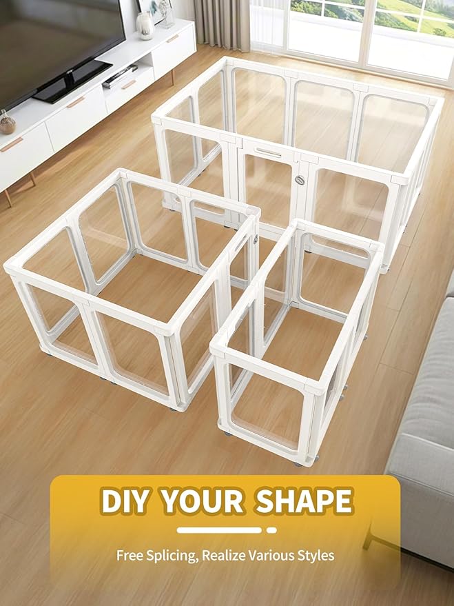 Dog Playpen, Clear Acrylic Plastic Puppy Playpen Indoor, Pet Pen for Puppy Cat Bunny, Transparent Easy Assemble Foldable Whelping Box for Dogs, Puppy Playpen with Gate (23.6" Height, 10PCS)-PurrikoPets