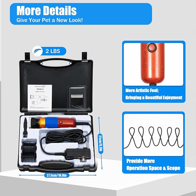 10ft Sheep Shears, with Plug & 2 Blades 200W Electric Clippers Animal Shave Grooming Farm for Dogs Cat Goat Alpaca, Llamas, Angora Rabbits Shearing Hand Piece Cutter Livestock Pet Supplies-PurrikoPets