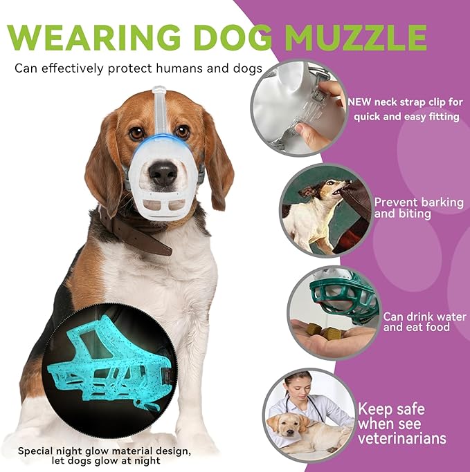Glow-in-The-Dark Dog Muzzle, Basket Muzzle for Small Medium Large Dogs,Anti-Biting Chewing, Lightweight Cage Design,Allows Drinking & Panting,for Grooming & Training (Transparent Size L)-PurrikoPets