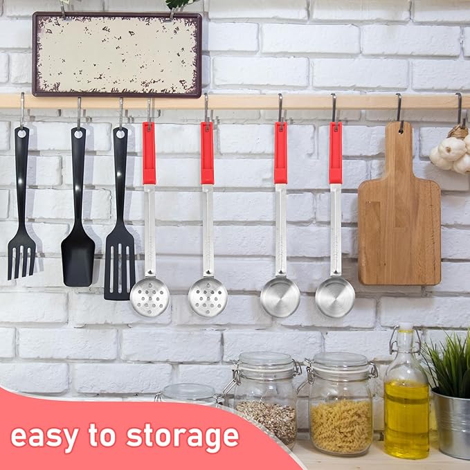 16 Pcs Portion Control Serving Spoons, Restaurant Measuring Serving Ladle Utensils, Portion Control Slotted Scoops for Weight Loss, Solid and Perforated Scoops(Red,2 oz)-PurrikoPets