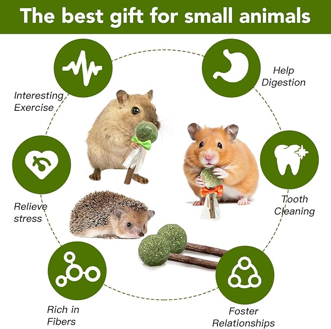 18-Pack Natural Alfalfa & Apple Wood Chew Lollipops for Small Pets - Healthy Dental Toys for Hamsters, Rabbits, Guinea Pigs, Chinchillas-PurrikoPets