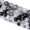 12MM 30PCS Natural Crystal Stone Black Rutile Quartz Gemstone 2A Grade Loose Beads for Jewelry Making DIY Bracelet Necklace Semi Precious Beads 1 Strand