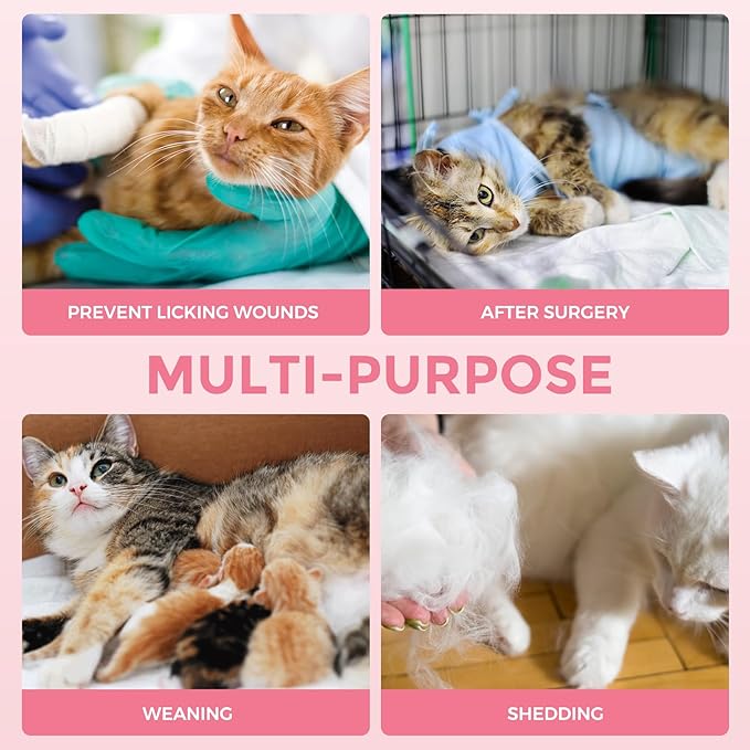 Dotoner Cat Surgery Recovery Suit for Female Male Anti-Licking Pet Surgical Pajamas Long Sleeve Prevent Shedding Cat Spay Recovery Suit&E Collar Alternative Bodysuit for Cats-PurrikoPets