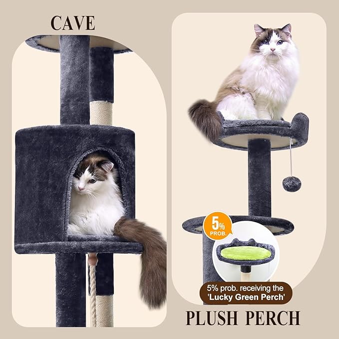 Globlazer Artistic Curved Cat Tower for Small Cats (Under 12 lbs), 81-inch Slim Design Cat Tree with Space-Saving Design, Indoor Cat Condo with Hammock & Tunnel, C81, Dark Gray, Non-Large Cats-PurrikoPets