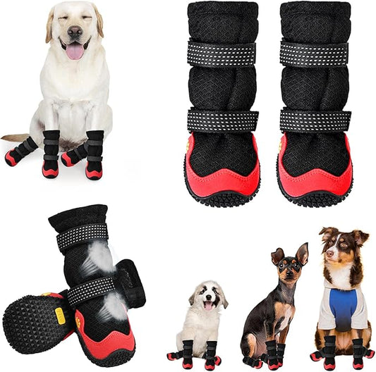 Dog Shoes for Medium Large Size Dogs, Breathable Dog Shoe for Hot Pavement, Dog Booties and Paw Protectors to Prevent Licking, Anti-Slip Dog Boots with Reflective for Summer, Hiking, Snow (Size 1)-PurrikoPets