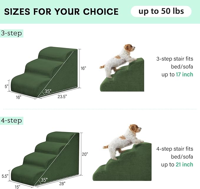 Dog Steps for Small Dogs, 4-Step Pet Ramp Stairs for High Beds and Sofa, Non-Slip Pet Stairs for Small Dogs and Cats, Removable and Easy to Clean Cover, Green-PurrikoPets