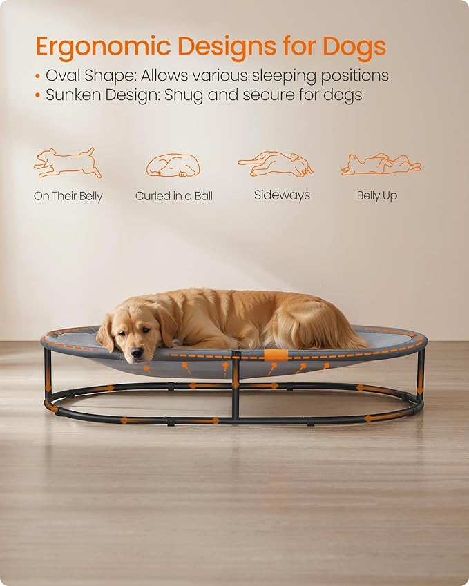 Feandrea Pet Bed, Cat Hammock, Elevated Cat Bed for Multiple Cats, with Removable Washable Mesh, for Pets up to 120 lb, Oval, Gray UPCB005G01-PurrikoPets