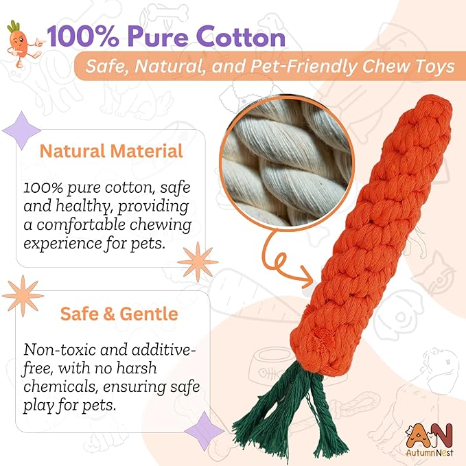 3PCS Orange Woven Pet Chew Set, Puppy Teething Chews, Dog Chew Treats, Cat Teething Playset, Safe Braided Chews for Pets, Durable & Interactive-PurrikoPets