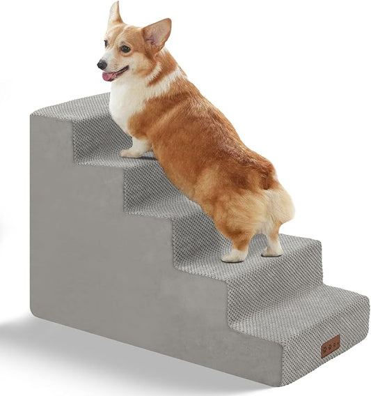 GGIB Dog Stairs for Small Dogs Cats Non-Slip Dog Steps for High Bed Pet Stairs for Sofa Couch Pet Ramp Pet Steps with Removable Washable Cover, Light Grey, 22" H, 5-Step-PurrikoPets