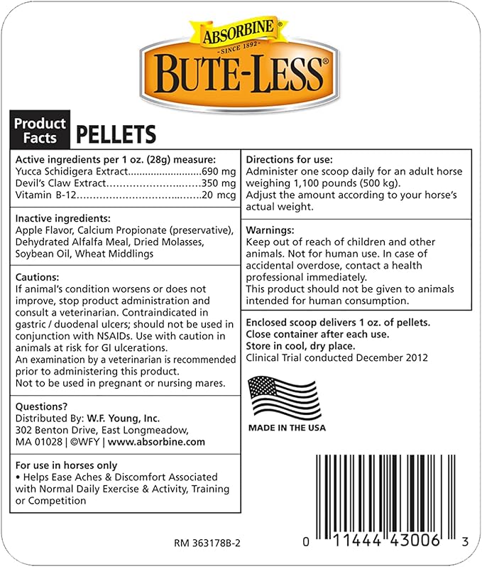 Absorbine Bute-Less Comfort & Recovery Supplement Pellets, Healthy Inflammatory Response, 5 lb / 80 Day Supply-PurrikoPets
