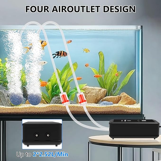 fishkeeper Aquarium Air Pump, 8W 130GPH Dual Outlet Fish Tank Air Pump with Adjustable Airflow Ultra-Quiet Oxygen Aerator Pump with Air Stone Bubbler for 10-120 Gallon Fish Tank-PurrikoPets