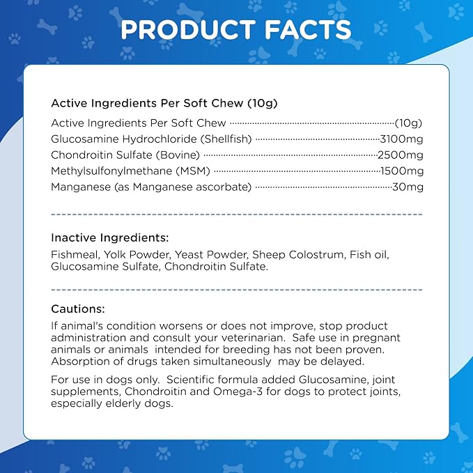 Dog Hip and Joint Supplement,100 Count,Chicken Flavor,Pain and Inflammation Relief Chews with Glucosamine, MSM, Vitamin C, Omega 3,Treats Hip Dysplasia, Arthritis,for Hip & Joint Health, Pain Relief-PurrikoPets