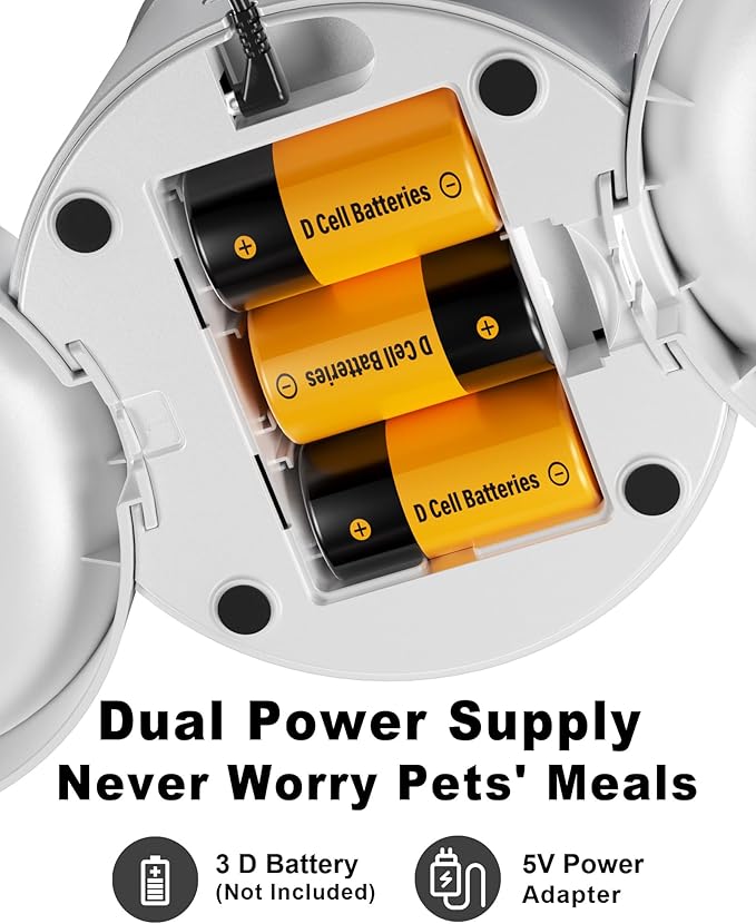 Dual Automatic Cat Feeder 2 Cats,6 Meals/Day,12 Portions/Meal,4.2L Dual Power Double Bowls Feeder,Dry Food Auto Pet Dispenser,10S Voice Record,Flexible Schedule Timer (White,Basic Dual Bowls)-PurrikoPets